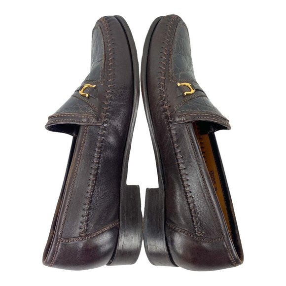 David Eden Alligator Brown Leather Horsebit Slip On Loafers Mens Size 9 main image 11